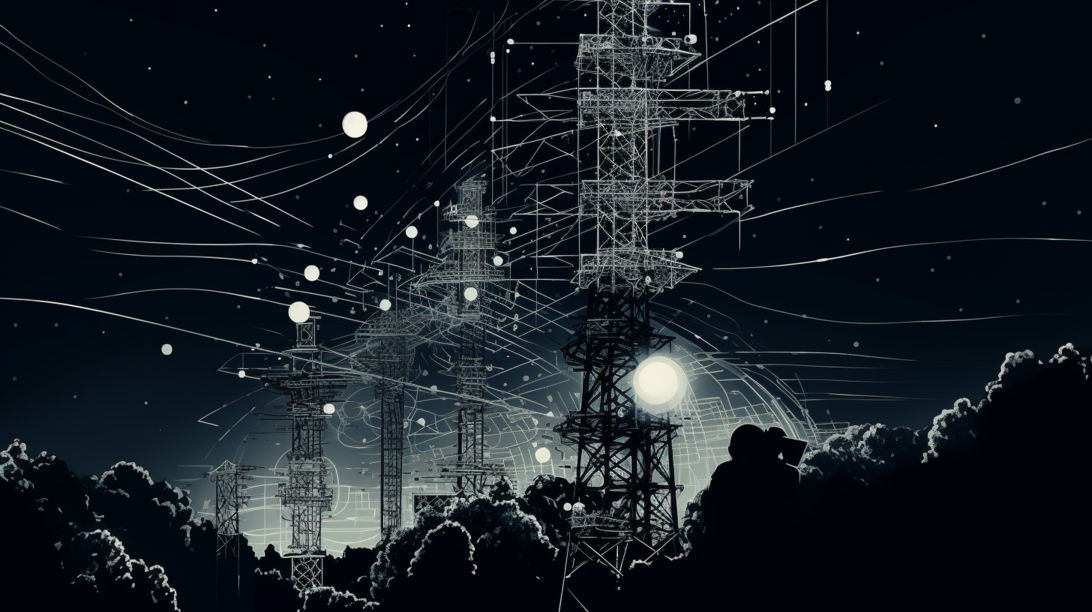 line drawing of a cell phone tower network connection by midjourney